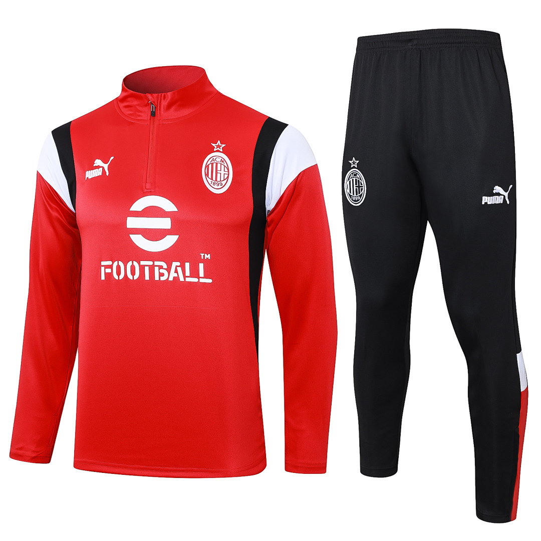 23/24 AC Milan Half-Zip Men's Training Kit Red Shoulder White Black
