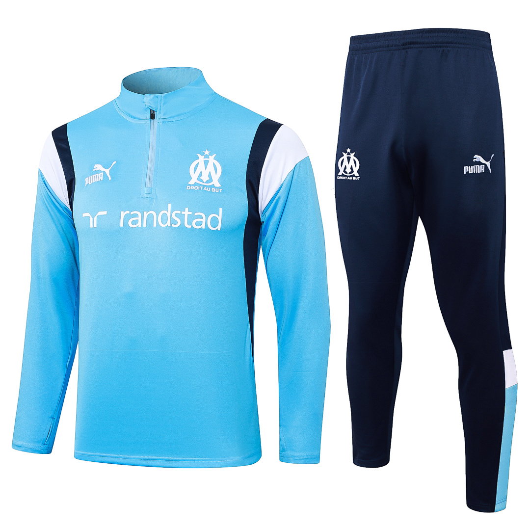23/24 Olympique de Marseille Half-Zip Men's Training Kit Sky Blue Shoulder White Blue