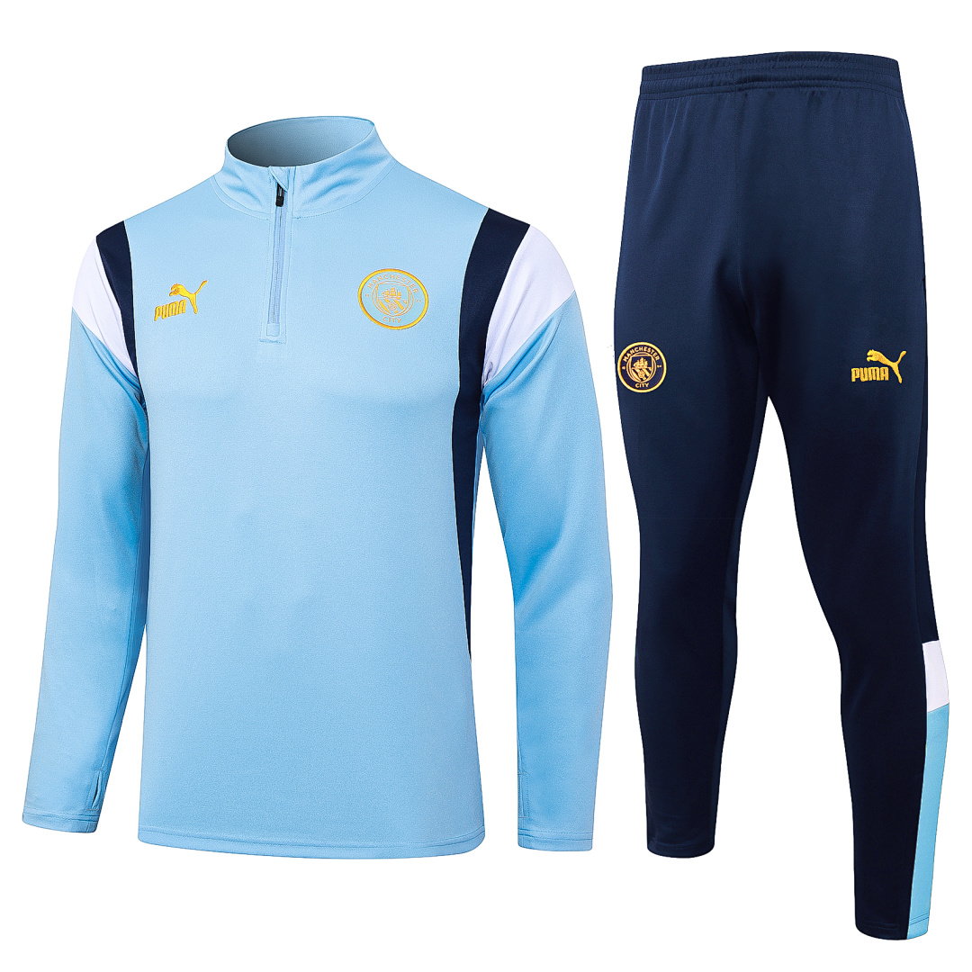 23/24 Manchester City Half-Zip Men's Training Kit Light Blue Gold Logo