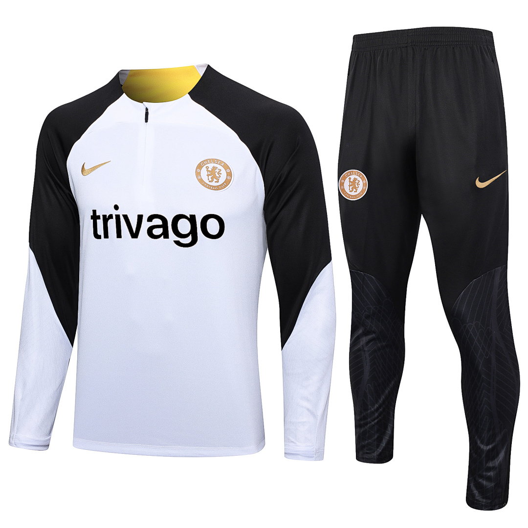 23/24 Chelsea Half-Zip Men's Training Kit White Black Chest Badge