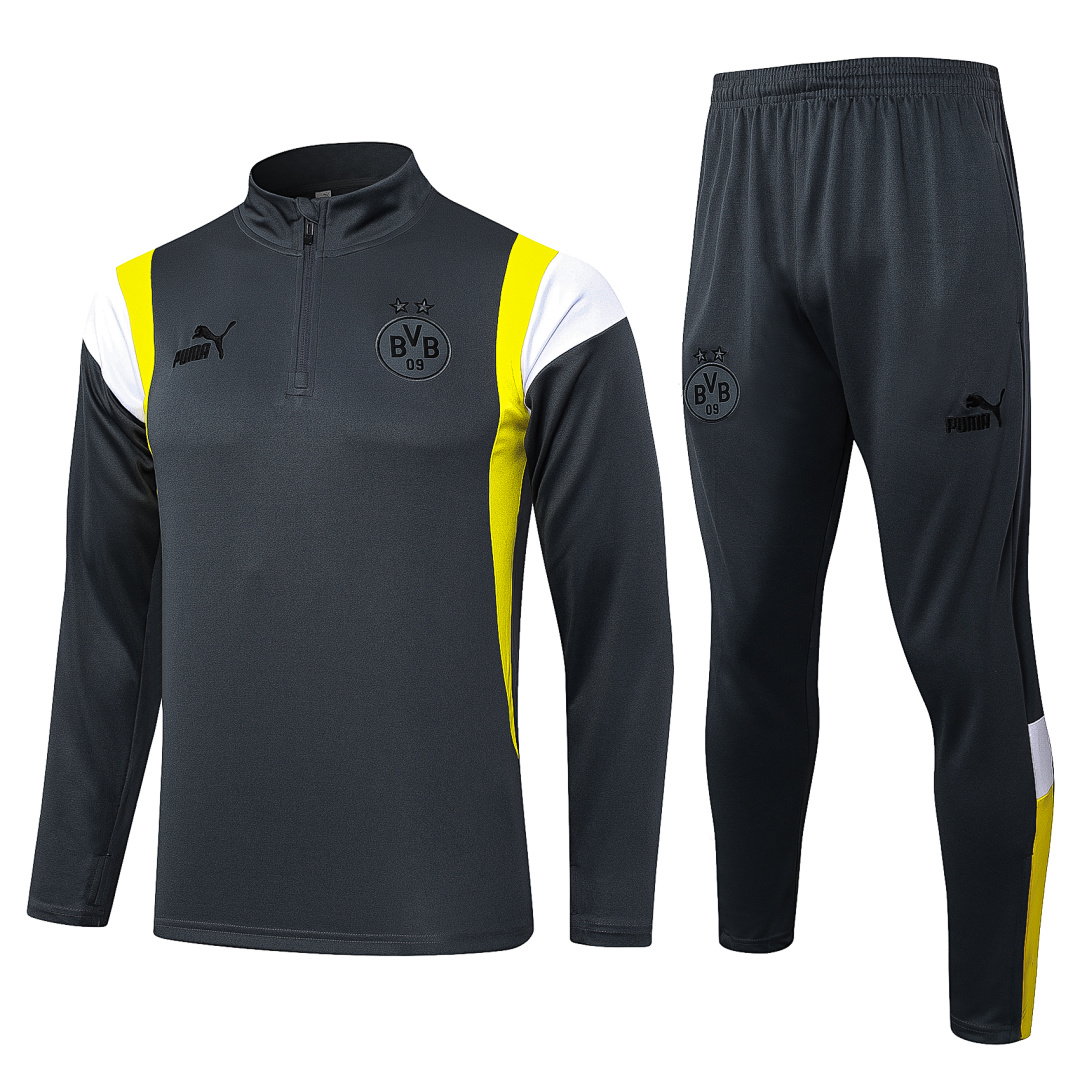 23/24 Borussia Dortmund Half-Zip Men's Training Kit Gray Shoulder White Yellow