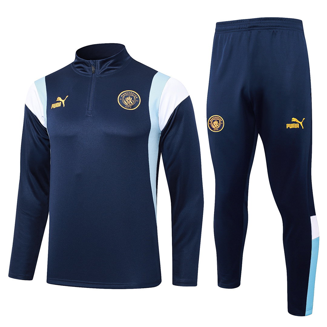 23/24 Manchester City Half-Zip Men's Training Kit Royal Blue Gold Logo