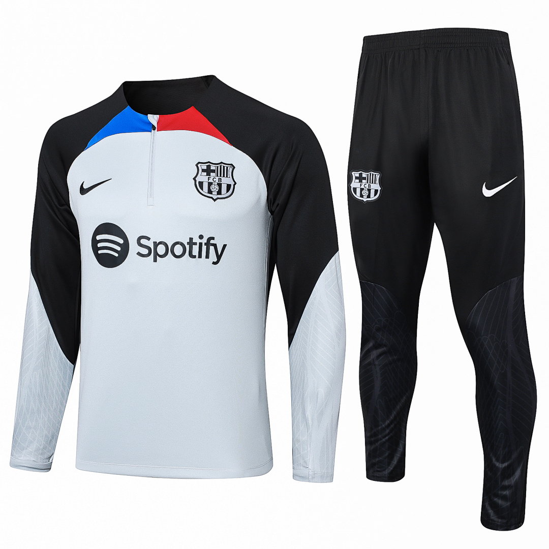23/24 Barcelona Half-Zip Men's Training Kit Light Gray Collar Red Blue