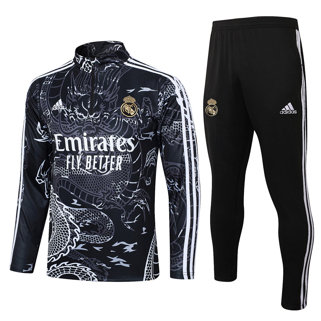 23/24 Real Madrid Half-Zip Men's Training Kit Black Print