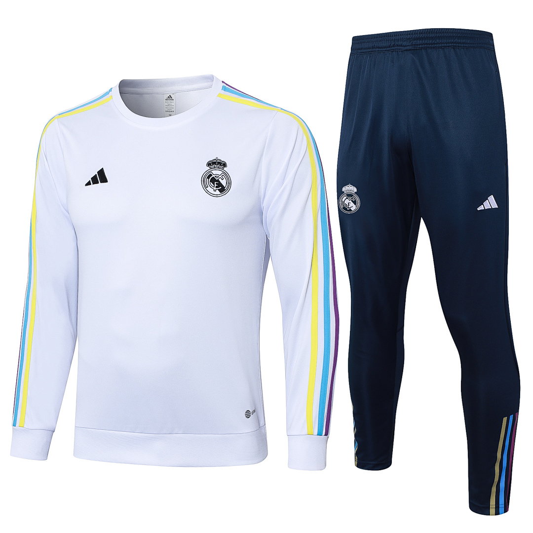23/24 Real Madrid Men's Training Kit Crew Neck Long Sleeve White