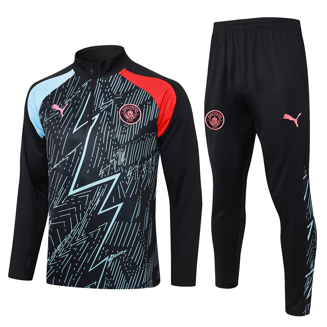 23/24 Manchester City Half-Zip Men's Training Kit Black Print Shoulder Red Blue