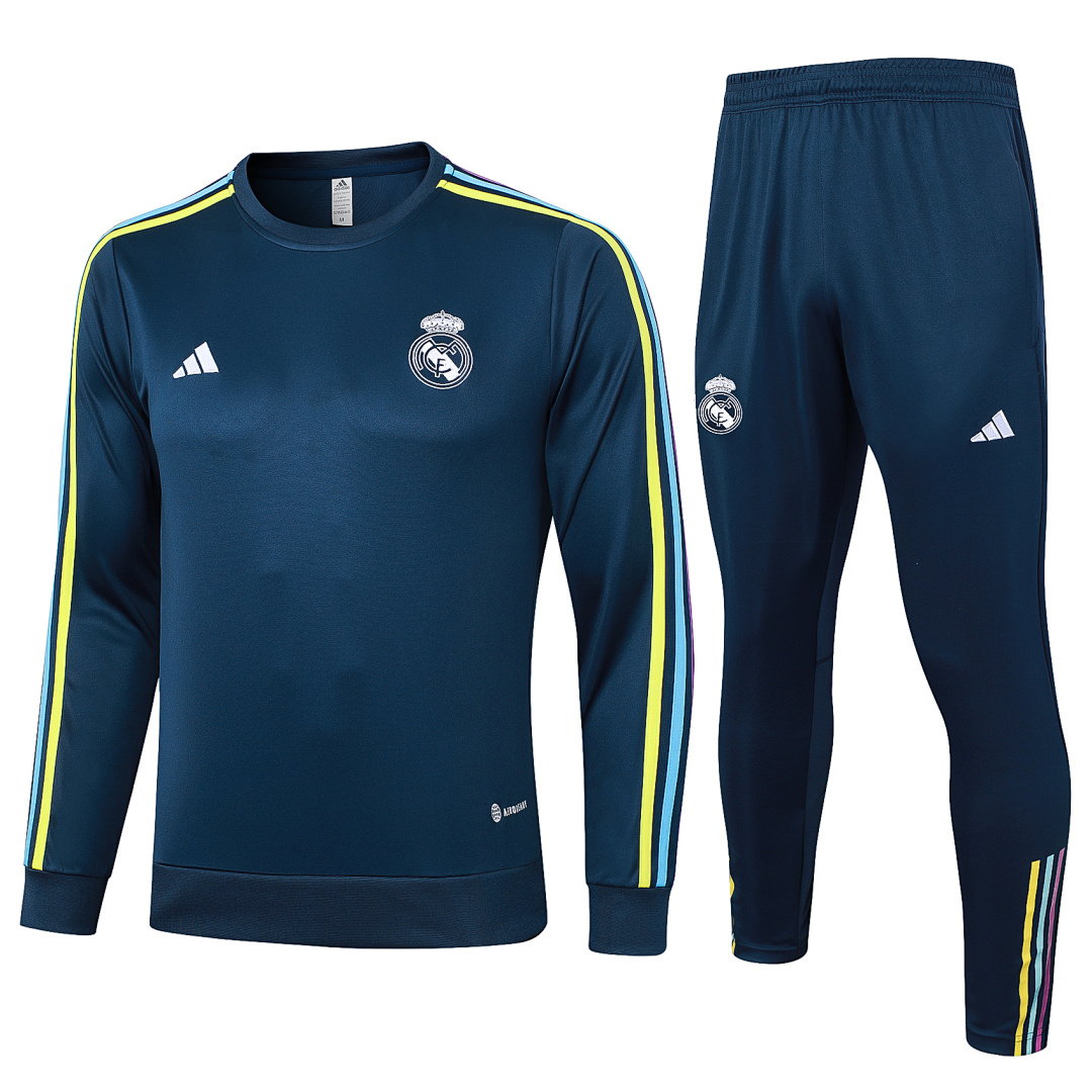 23/24 Real Madrid Men's Training Kit Crew Neck Long Sleeve Royal Blue