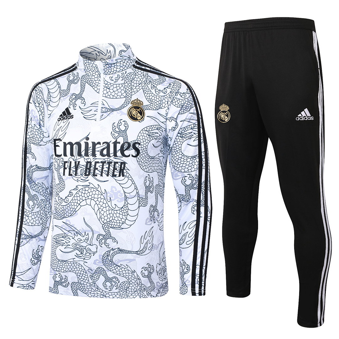 23/24 Real Madrid Half-Zip Men's Training Kit White Print Chinese Dragon