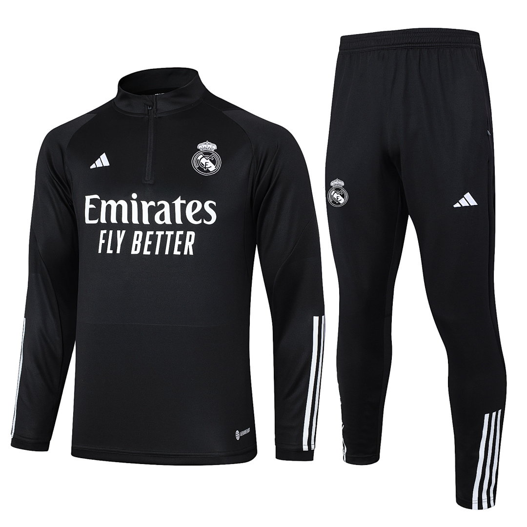23/24 Real Madrid Half-Zip Men's Training Kit Black White Three Stripes