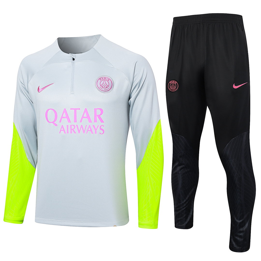 23/24 PSG Half-Zip Men's Training Kit Light Gray Sleeves Fluorescent Green