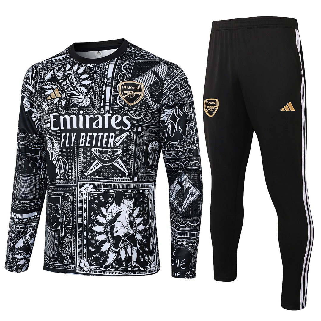 23/24 Arsenal Men's Training Kit Crew Neck Black Print