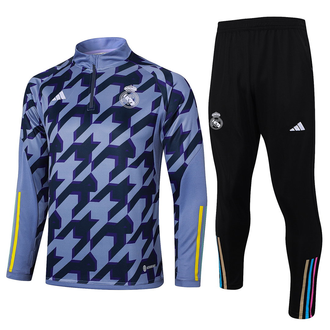 23/24 Real Madrid Half-Zip Men's Training Kit Black Gray Print