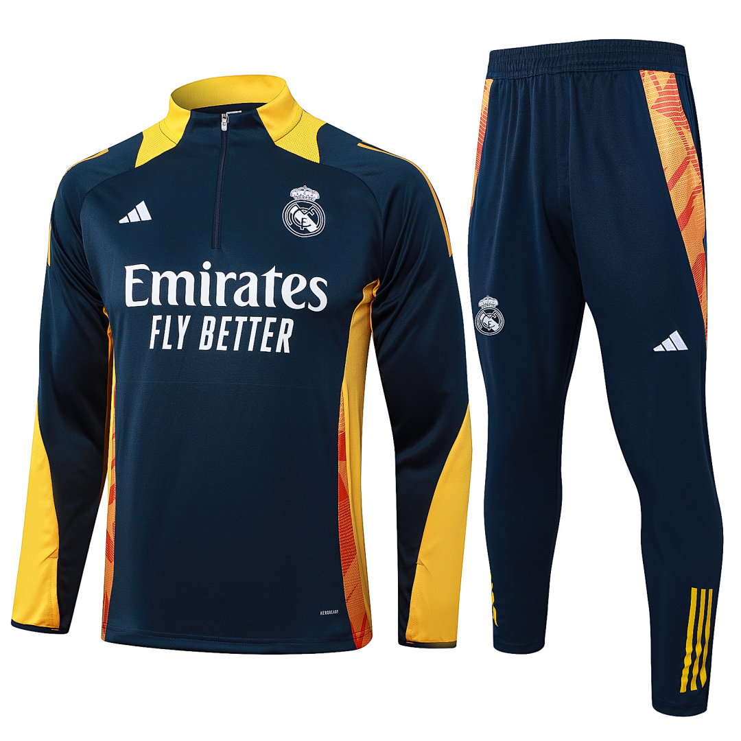 24/25 Real Madrid Half-Zip Men's Training Kit Royal Blue Yellow Collar