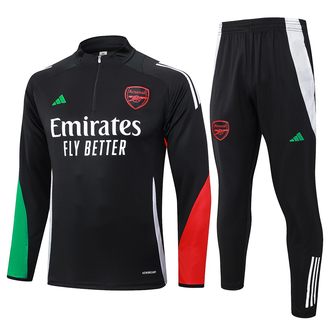 24/25 Arsenal Half-Zip Men's Training Kit Black Lower Sleeves Red Green