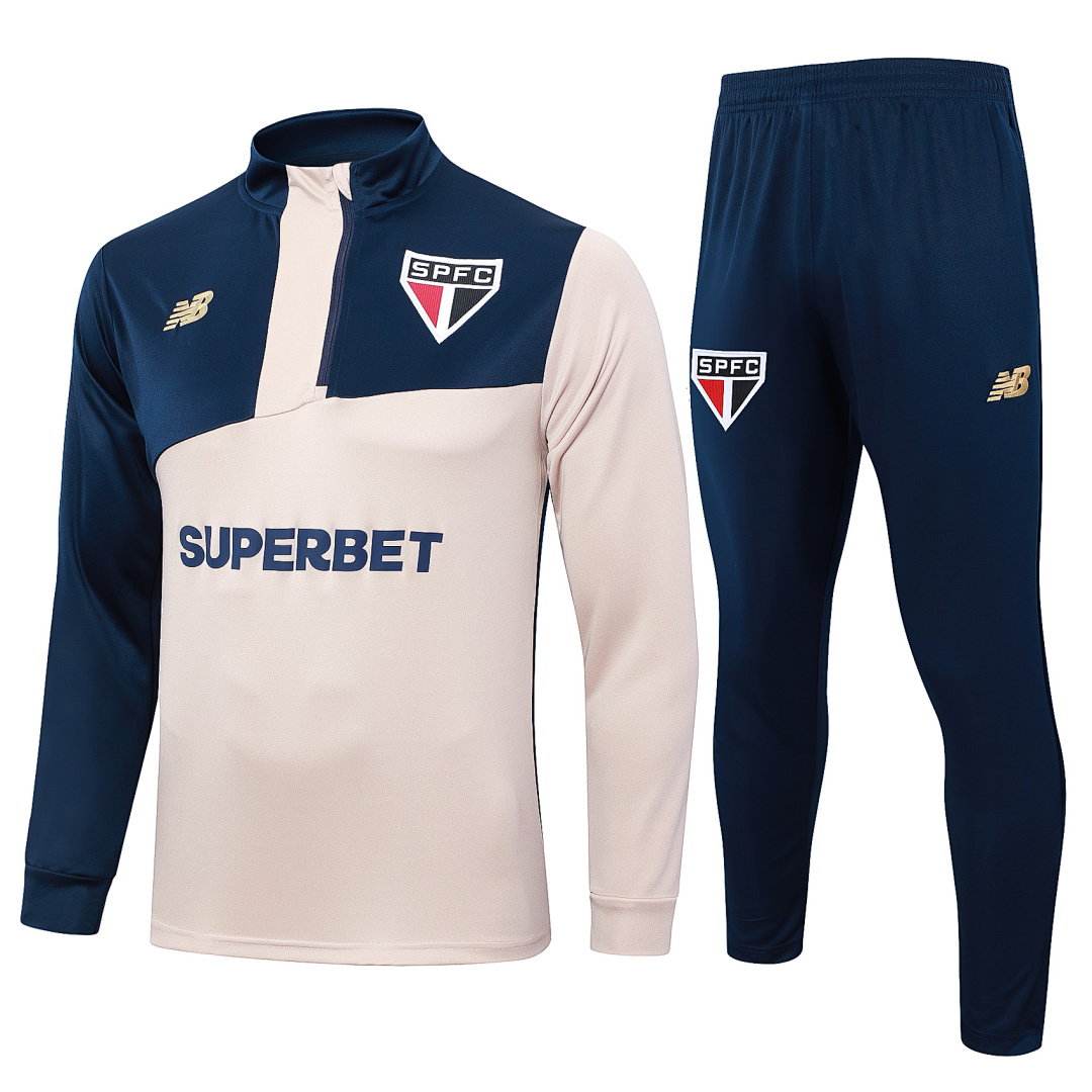 24/25 São Paulo Half-Zip Men's Training Kit Khaki Upper Royal Blue