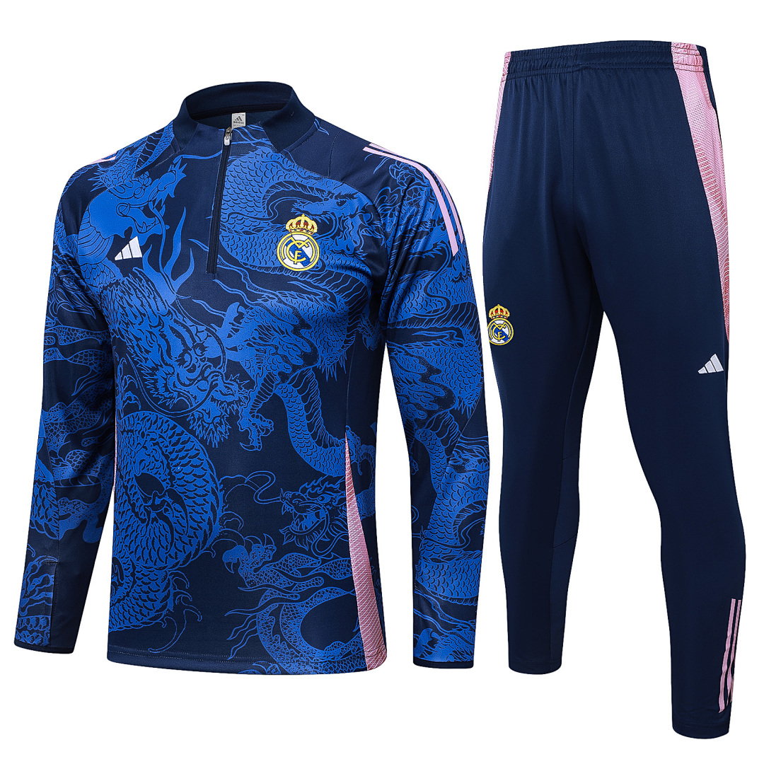 24/25 Real Madrid Half-Zip Men's Training Kit Royal Blue Print Chinese Dragon