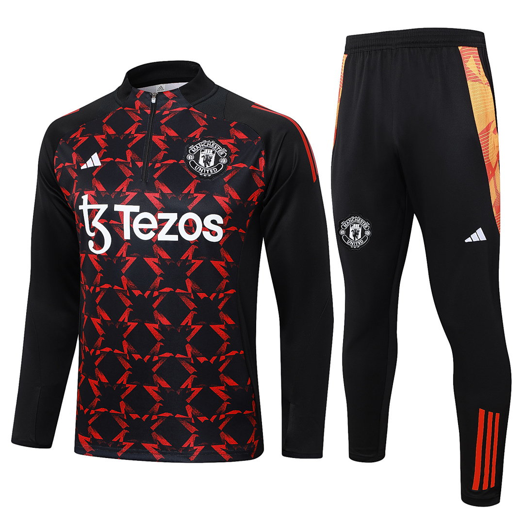 24/25 Manchester United Half-Zip Men's Training Kit Black Red Print