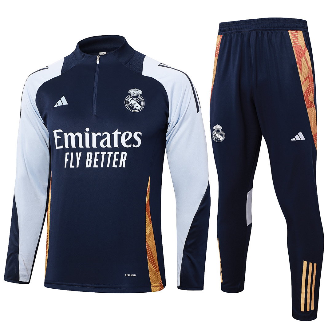 24/25 Real Madrid Half-Zip Men's Training Kit Royal Blue Light Blue
