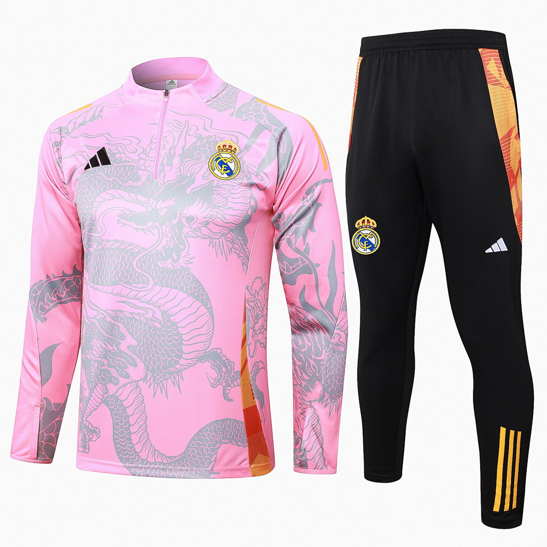 24/25 Real Madrid Half-Zip Men's Training Kit Pink Dragon Print