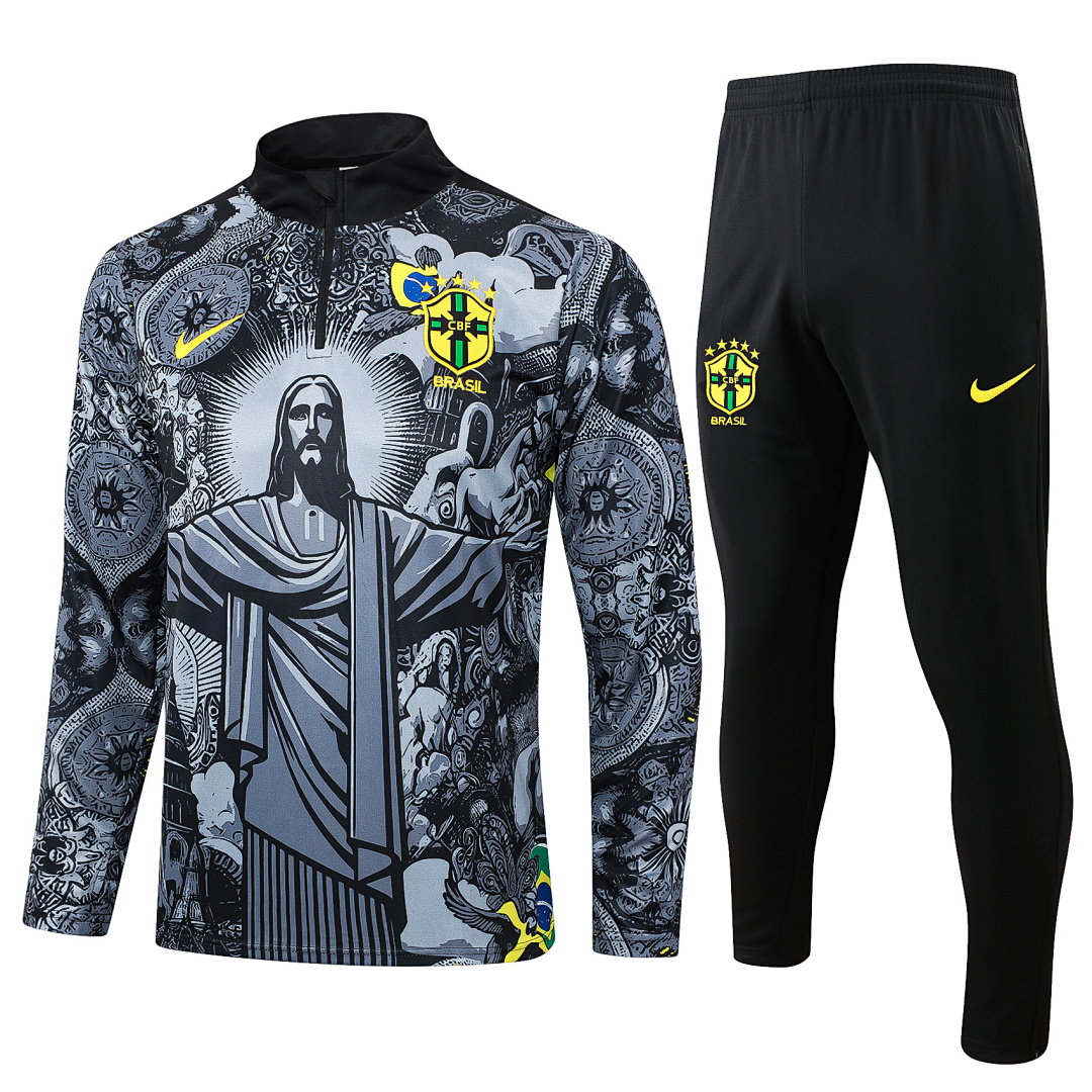 24/25 Brazil Half-Zip Men's Training Kit Black Print