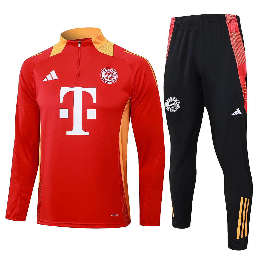 24/25 Bayern Munich Half-Zip Men's Training Kit Red Yellow Collar