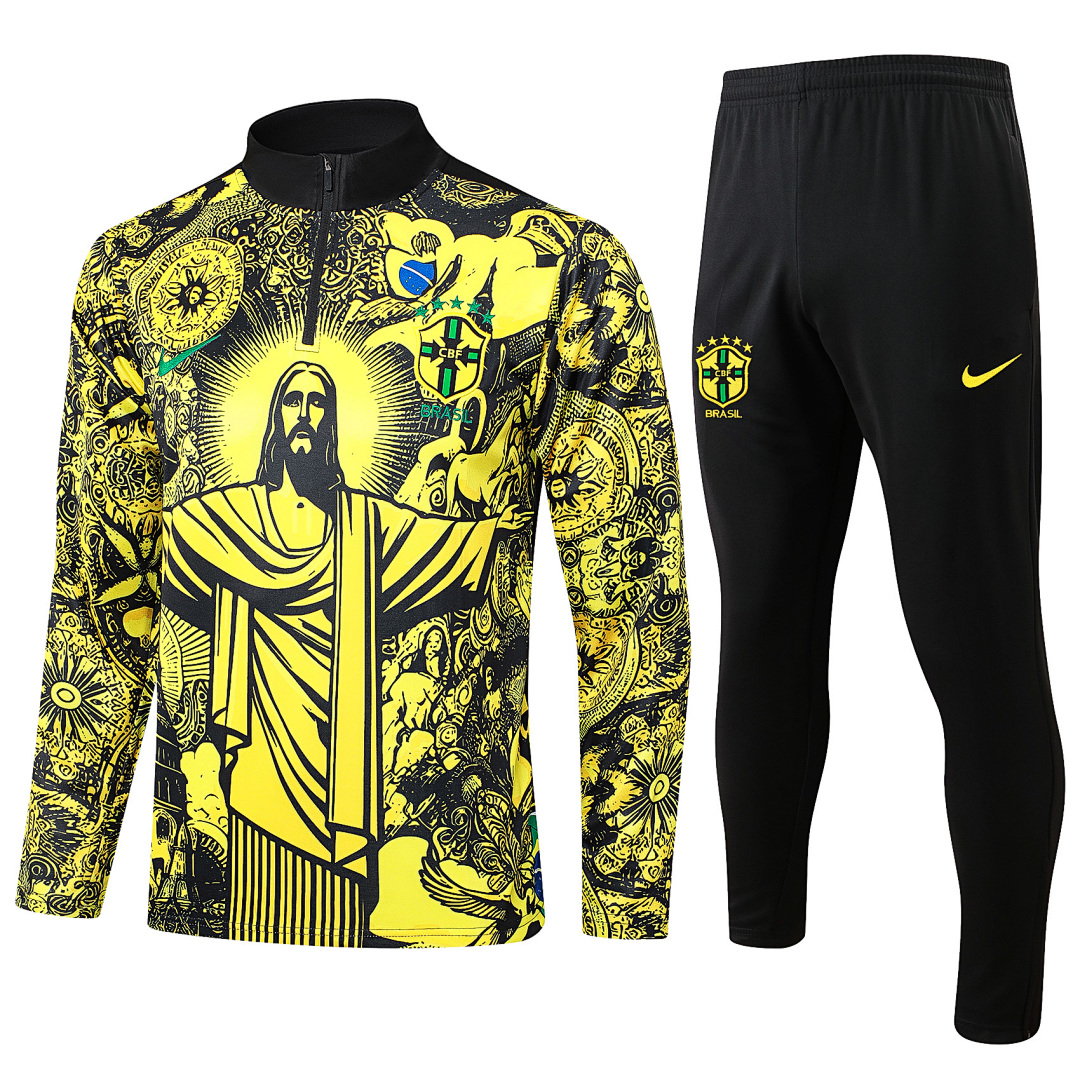 24/25 Brazil Half-Zip Men's Training Kit Yellow Print