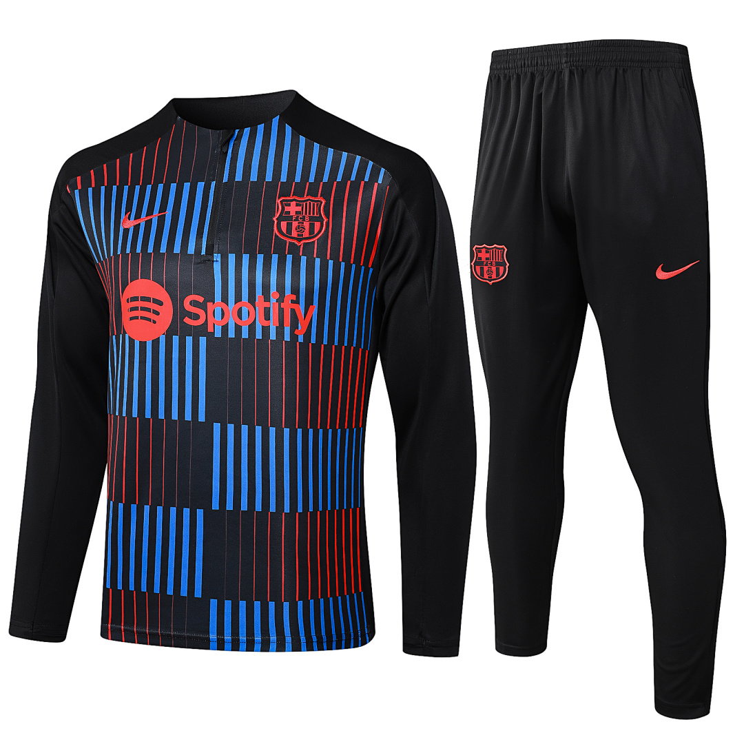 24/25 Barcelona Half-Zip Men's Training Kit Black Vertical Stripe Print