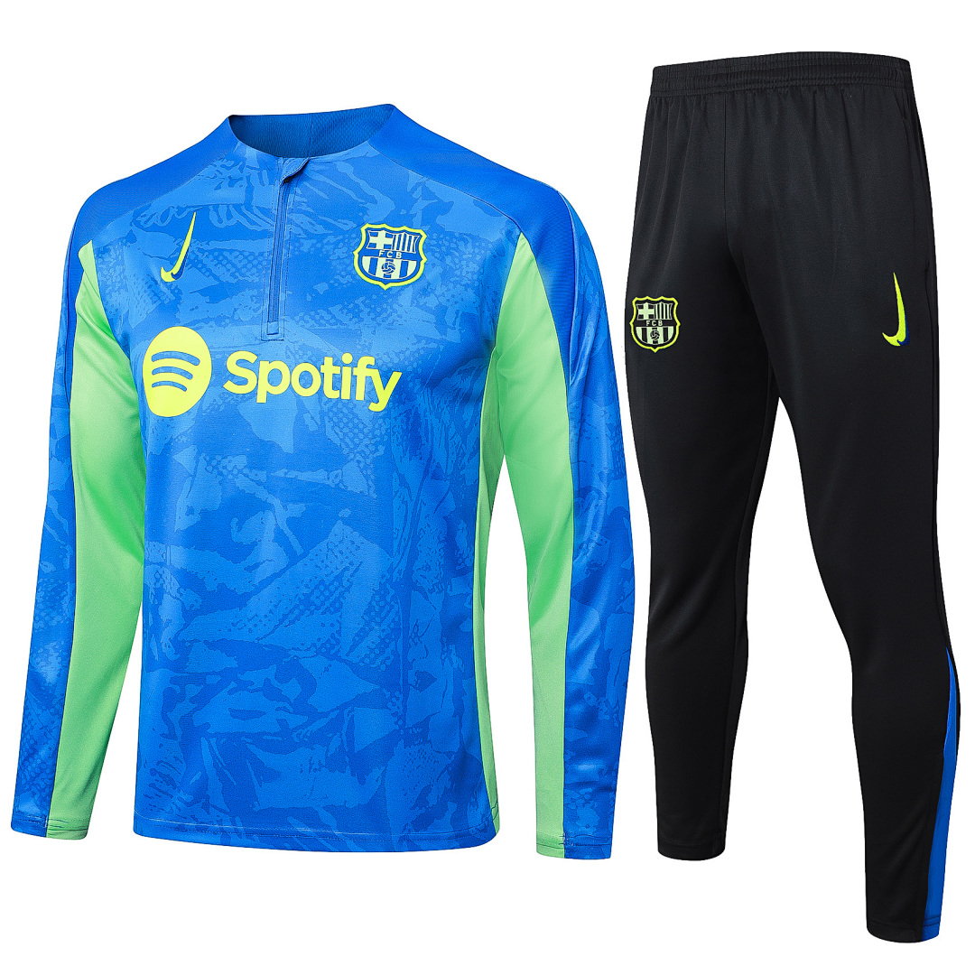 24/25 Barcelona Half-Zip Men's Training Kit Royal Blue Print Fluorescent Green