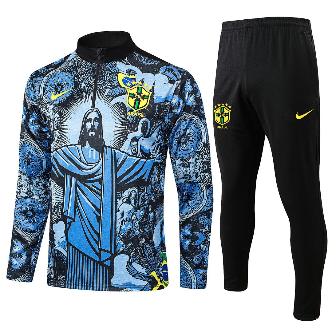24/25 Brazil Half-Zip Men's Training Kit Gray Blue Print