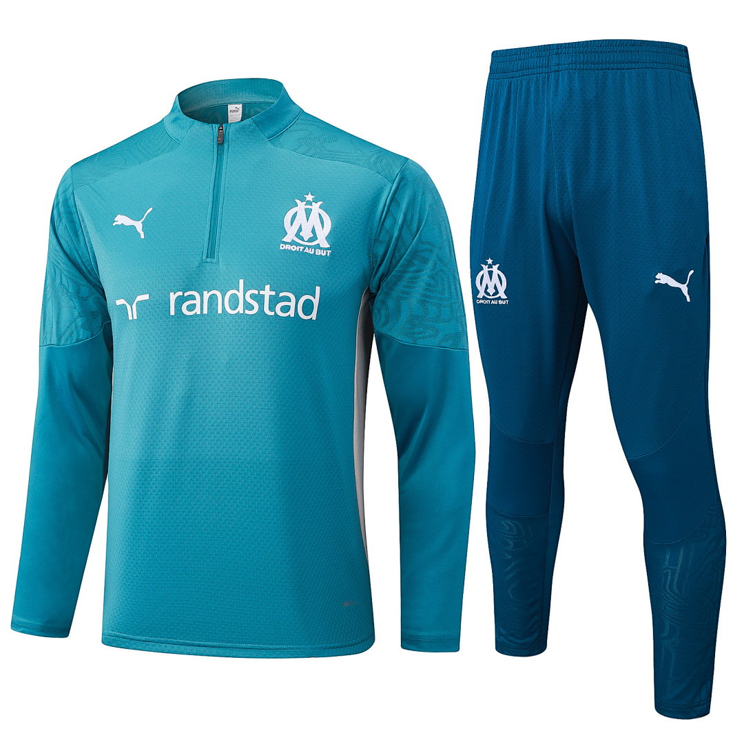 24/25 Olympique de Marseille Half-Zip Men's Training Kit Royal Blue Aqua Blue Player Version