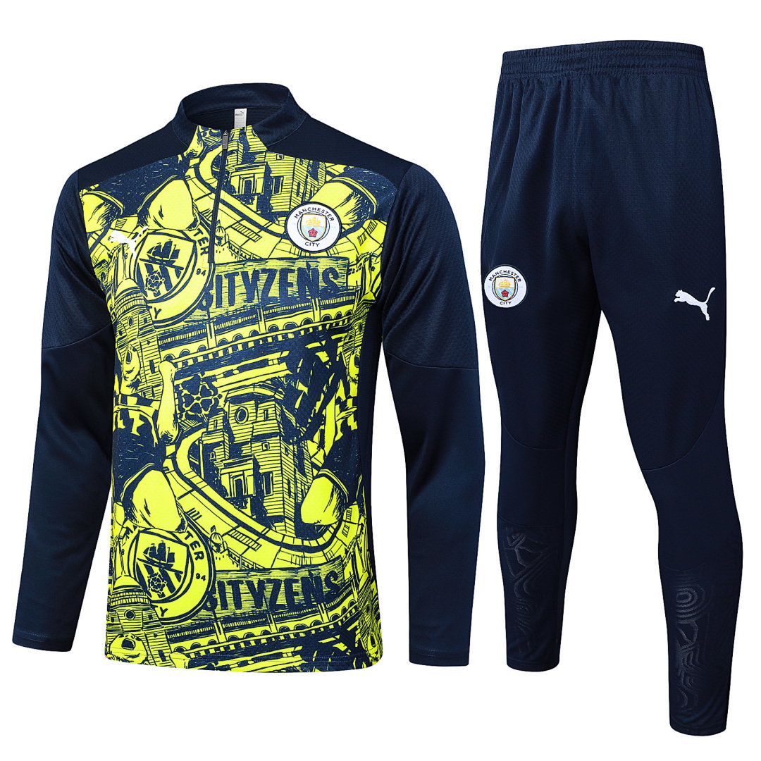 24/25 Manchester City Half-Zip Men's Training Kit Fluorescent Green Print Player Version