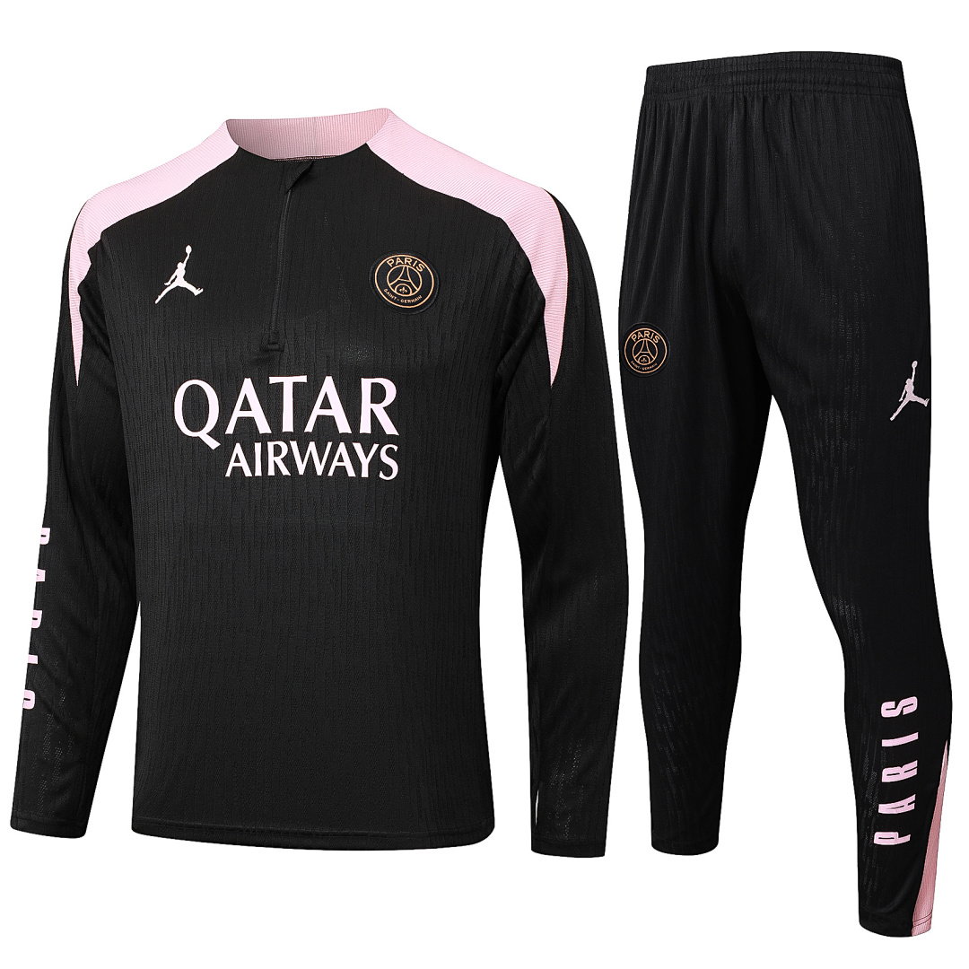 24/25 Jordan PSG Half-Zip Men's Training Kit Black Player Version Pink Shoulders