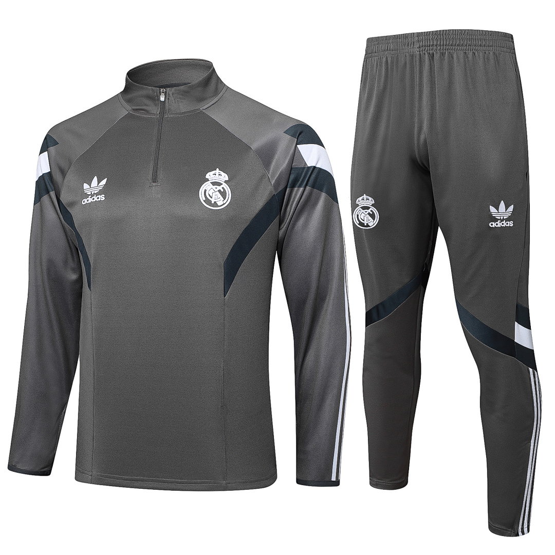 24/25 Real Madrid Half-Zip Men's Training Kit Gray Retro
