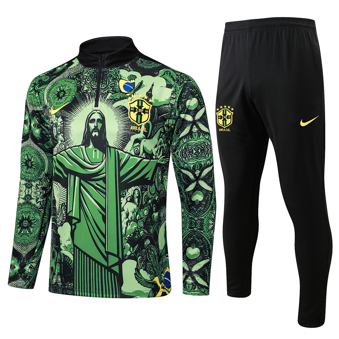 24/25 Brazil Half-Zip Men's Training Kit Green Print