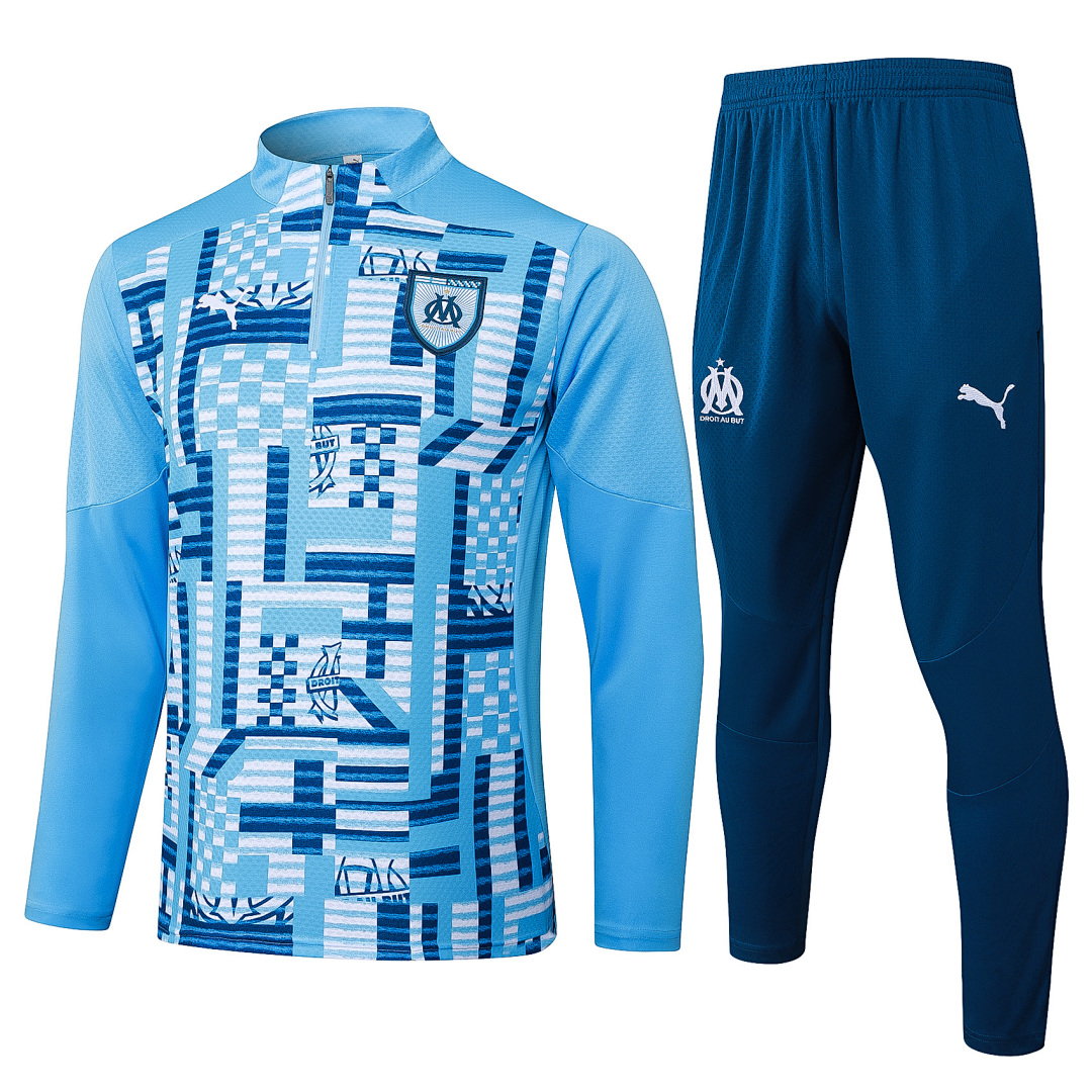 24/25 Olympique de Marseille Half-Zip Men's Training Kit Light Blue Print Player Version
