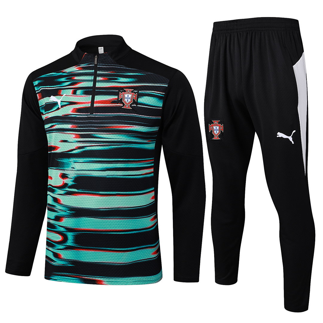 25/26 Portugal Half-Zip Men's Training Kit Black Green Print