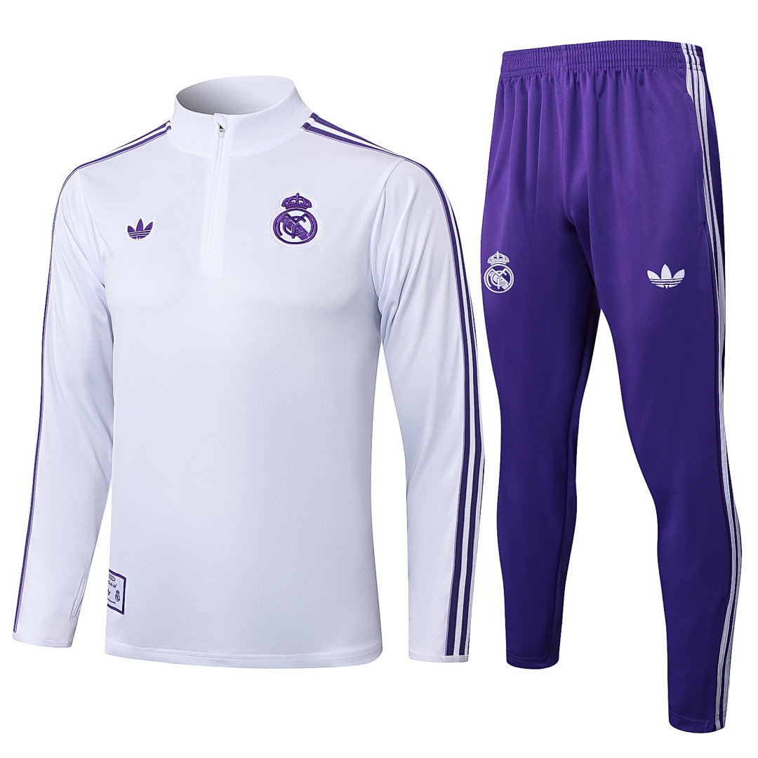 25/26 Real Madrid Half-Zip Men's Training Kit White Retro