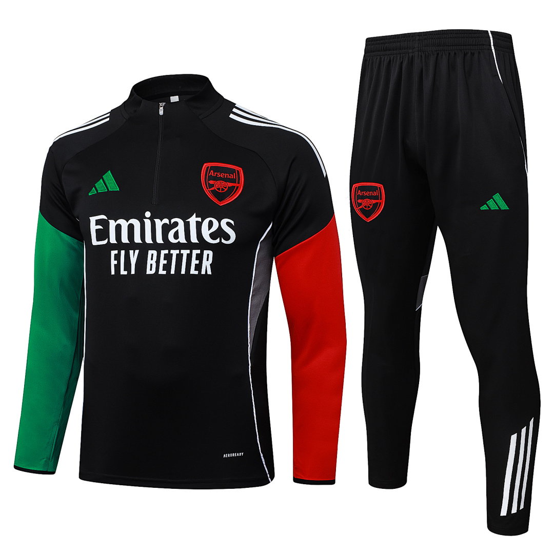 25/26 Arsenal Half-Zip Men's Training Kit Black Red Green Sleeves