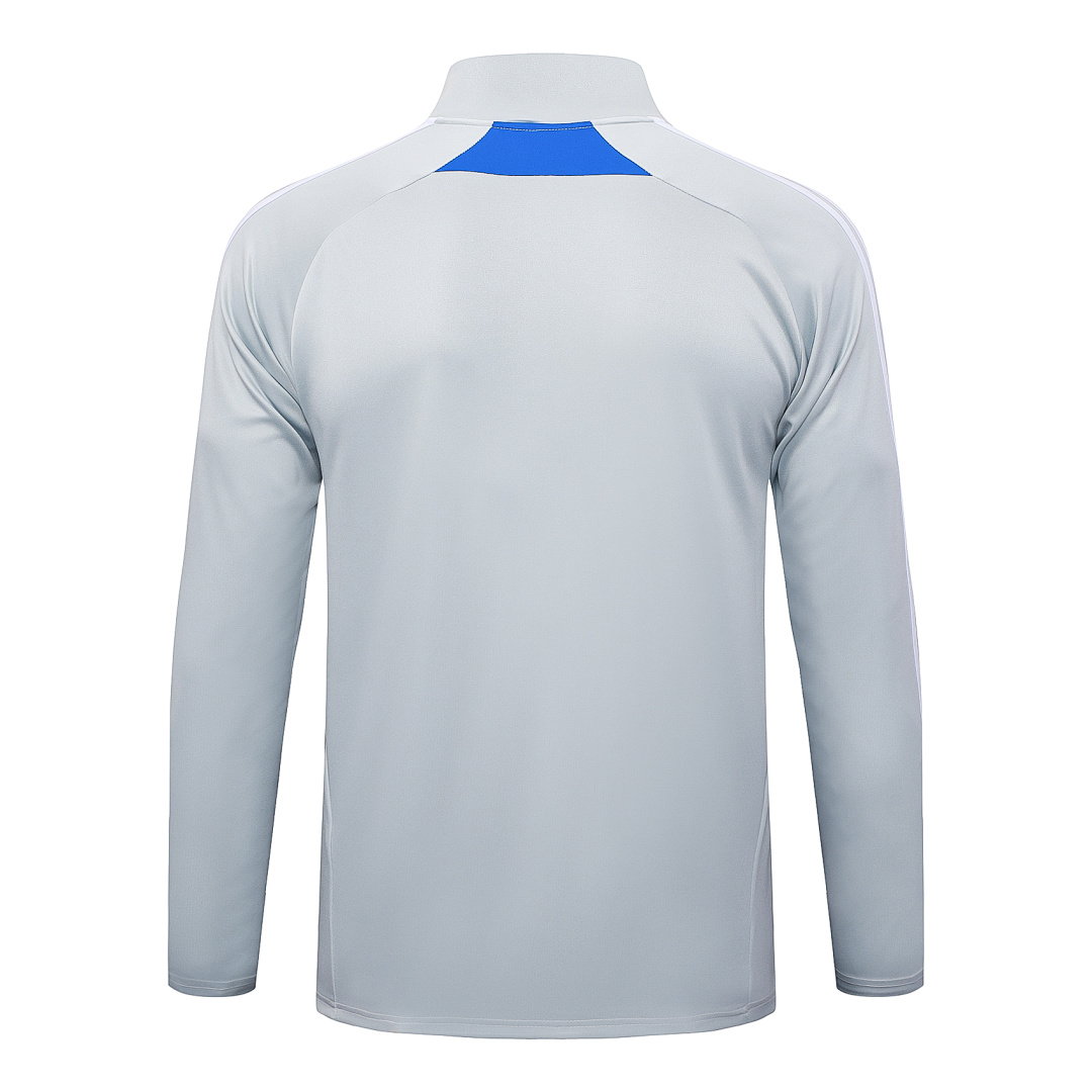 25/26 Bayern Munich Half-Zip Men's Training Kit Light Gray Retro Blue