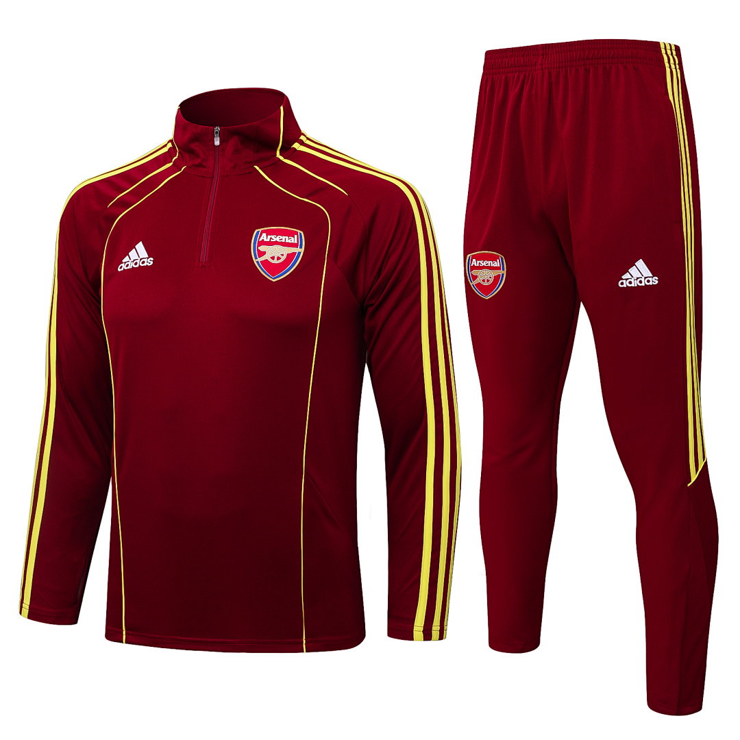 25/26 Arsenal Half-Zip Men's Training Kit Burgundy Retro Yellow Three Stripes