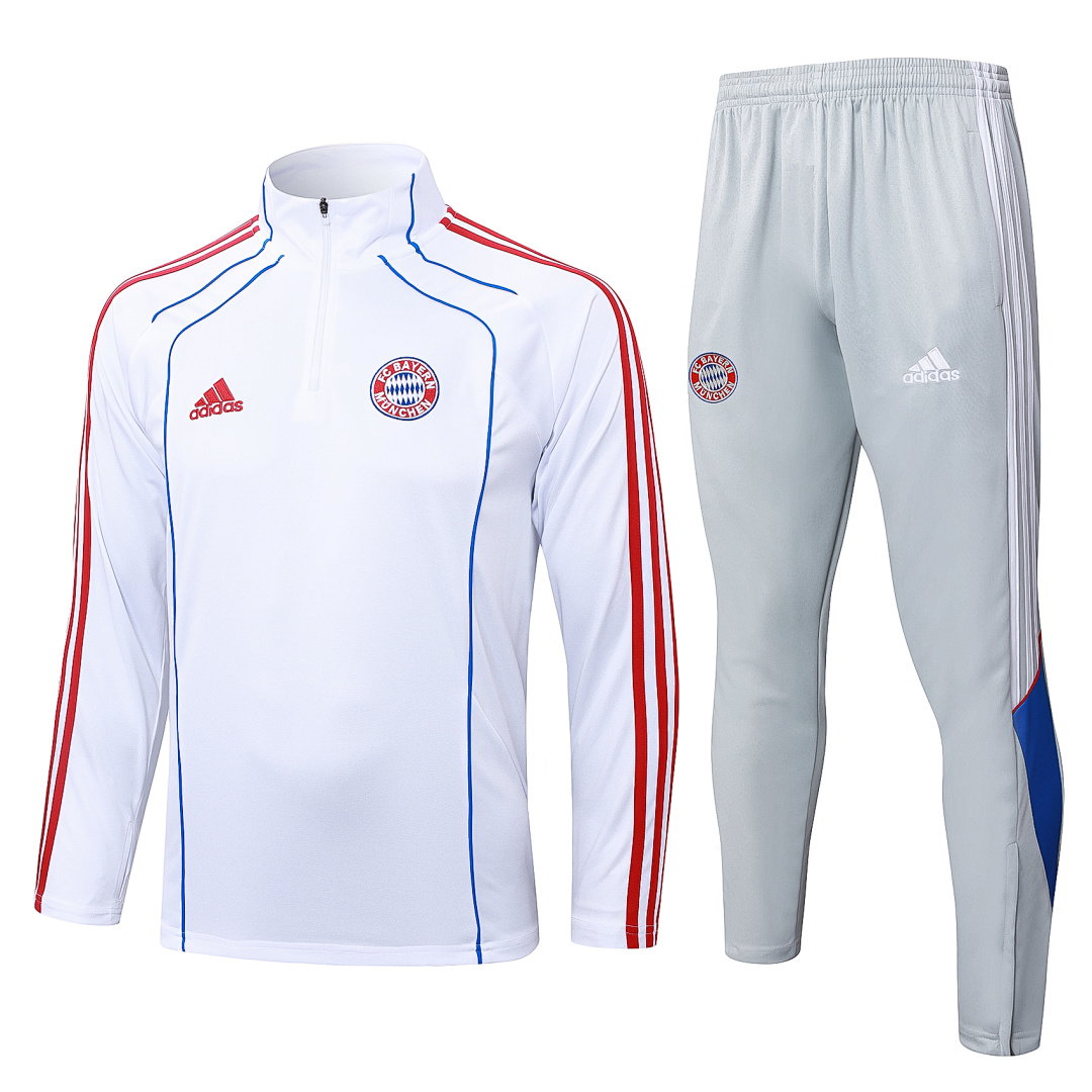 25/26 Bayern Munich Half-Zip Men's Training Kit White Retro Blue Trim