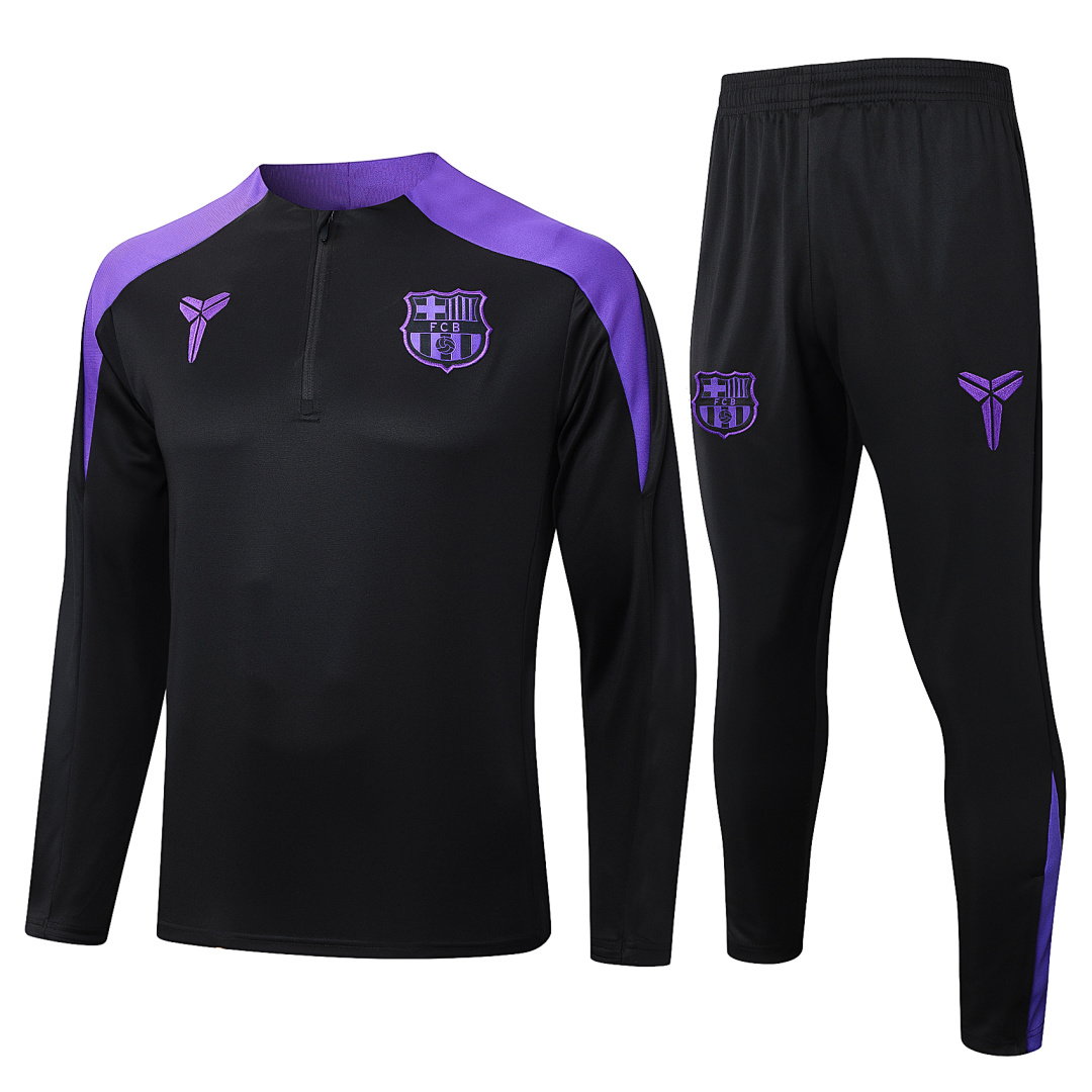 25/26 Barcelona Half-Zip Men's Training Kit Black Shoulder Purple