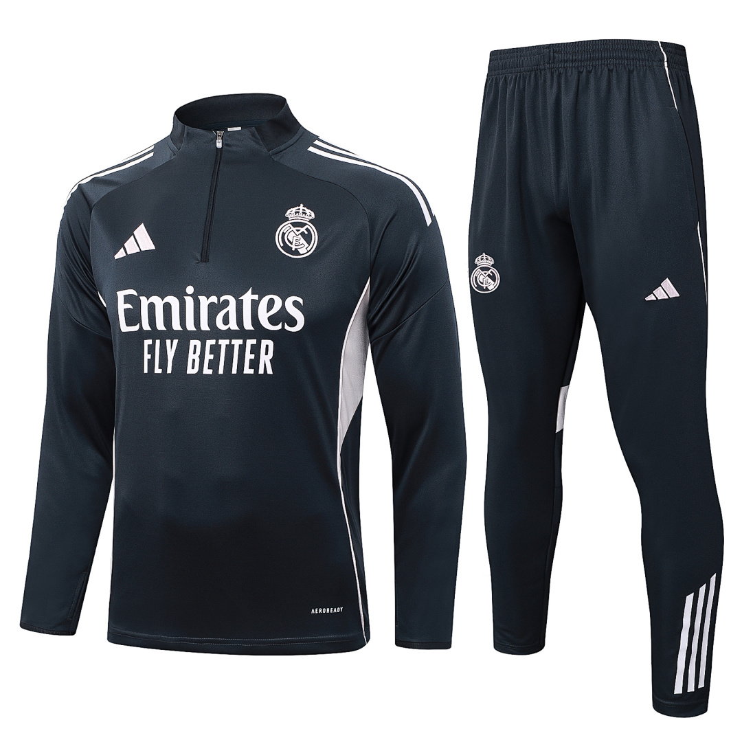 25/26 Real Madrid Half-Zip Men's Training Kit Dark Gray Light Pink Three Stripes