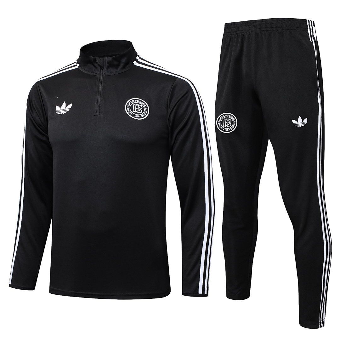 25/26 Germany Half-Zip Men's Training Kit Black 125th Anniversary Edition White Three Stripes