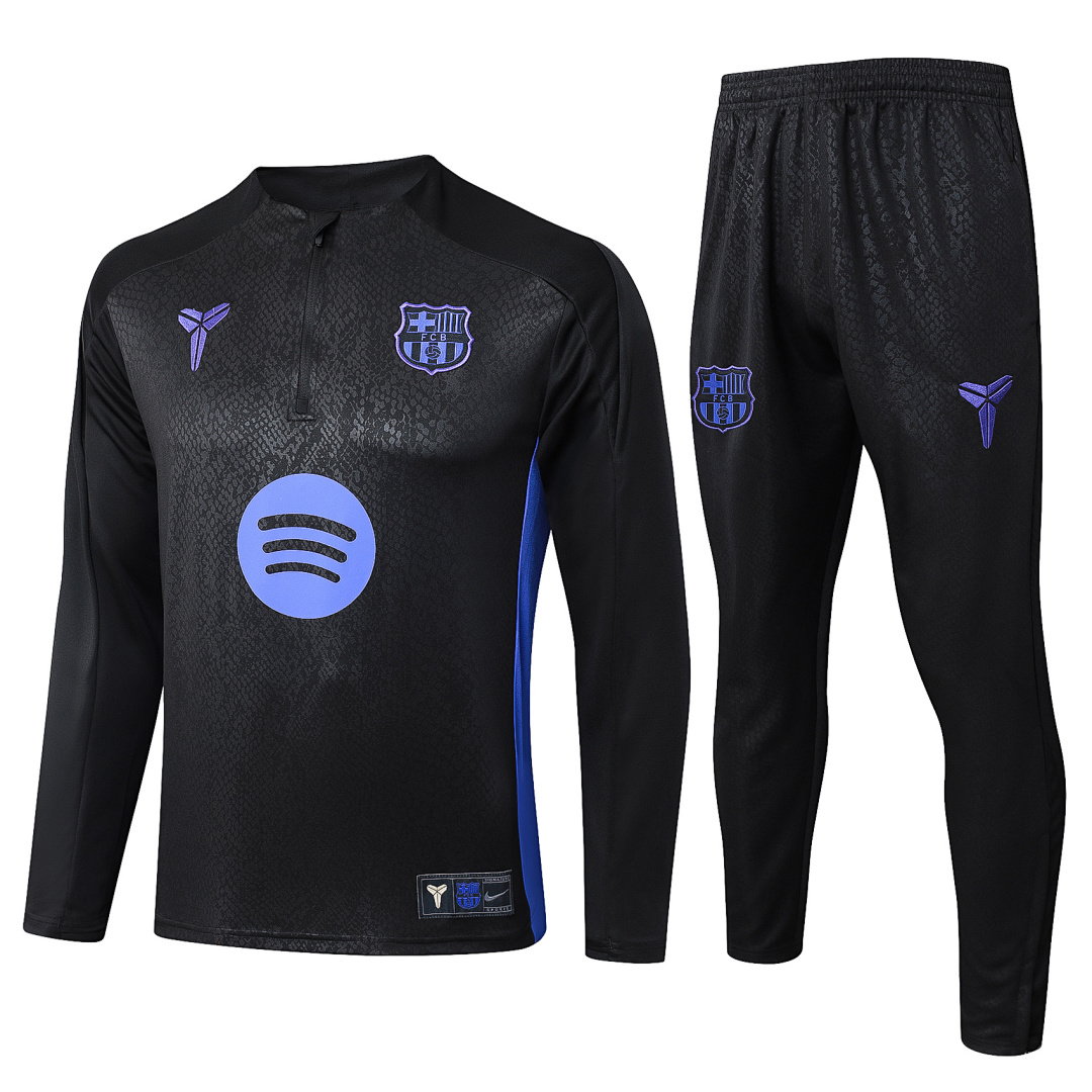 25/26 Barcelona Half-Zip Men's Training Kit Black Embossed