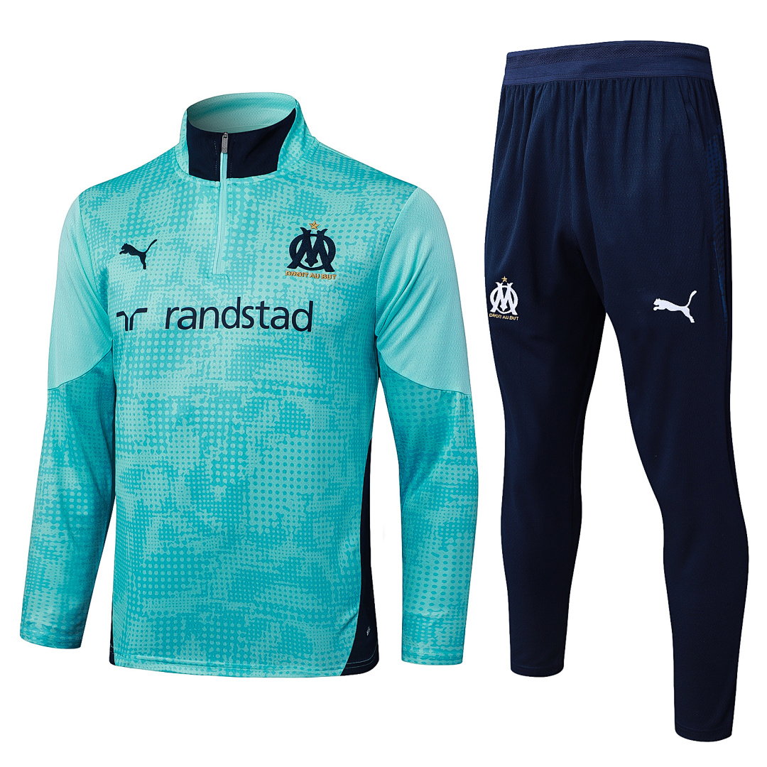 25/26 Olympique de Marseille Half-Zip Men's Training Kit Light Green Print
