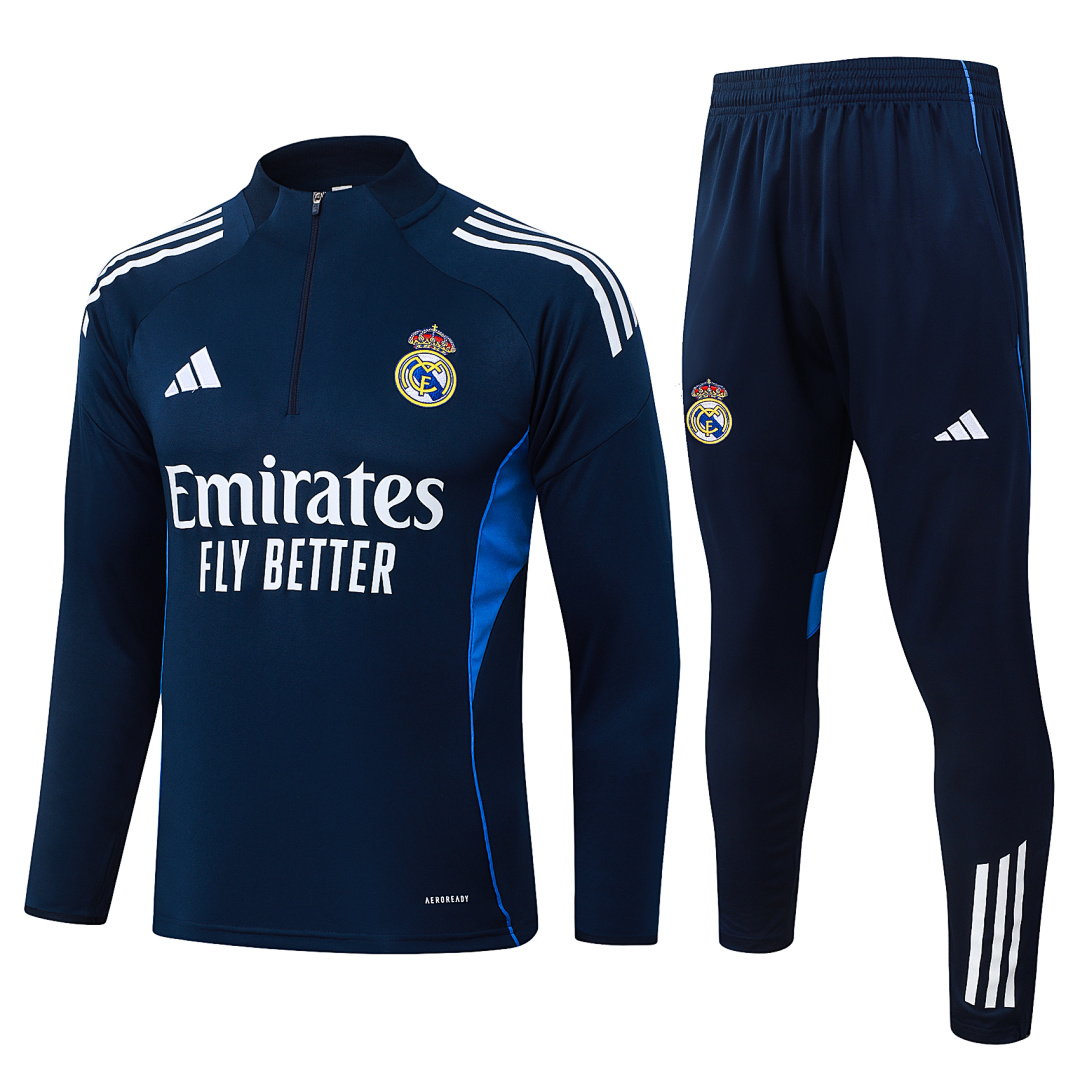 25/26 Real Madrid Half-Zip Men's Training Kit Royal Blue White Three Stripes RealMadri