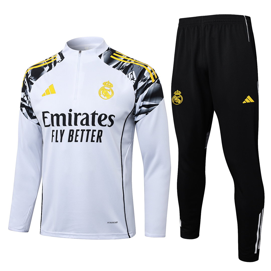 25/26 Real Madrid Half-Zip Men's Training Kit White Shoulder Print