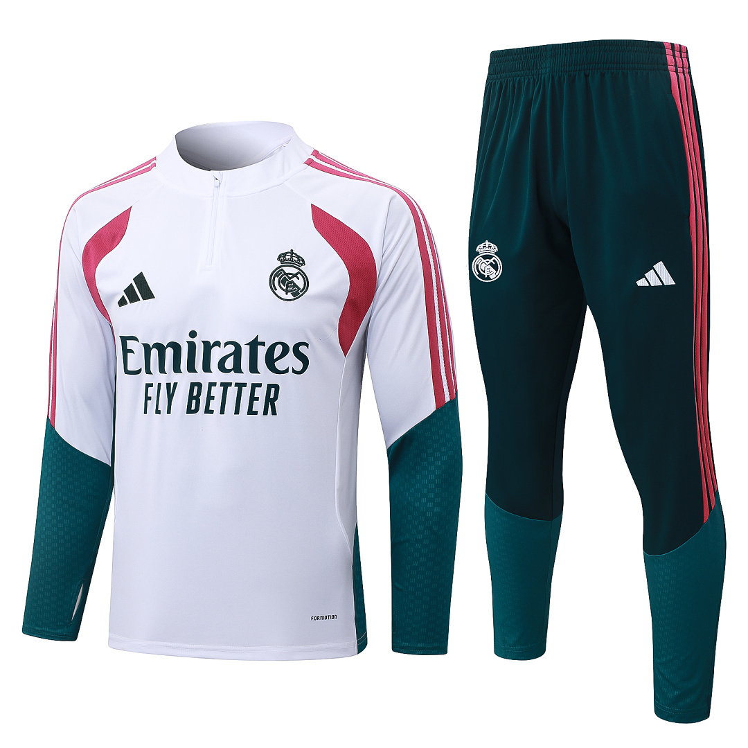 26/27 Real Madrid Half-Zip Men's Training Kit White Rose Red
