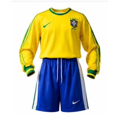 Brazil 1998 Home Retro Long Sleeve Kids Kit Jersey